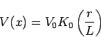 \begin{displaymath}V(x) = V_0K_0\left({r \over L}\right) \end{displaymath}
